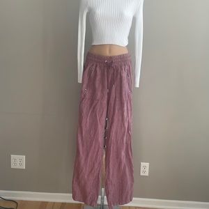 Athleta wide leg high waisted linen pants with stretch waist and drawstring sz 2